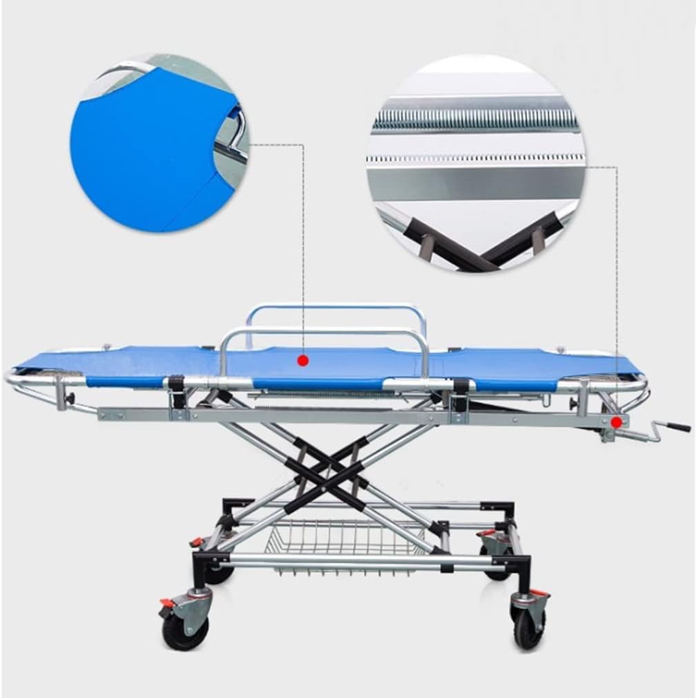 Aluminium lichtgewicht medische brancard trolley 4 wielen - opvouwbare brancard, voor ziekenhuizen, ambulance, brandredding - duwbare patiëntentransportbrancard