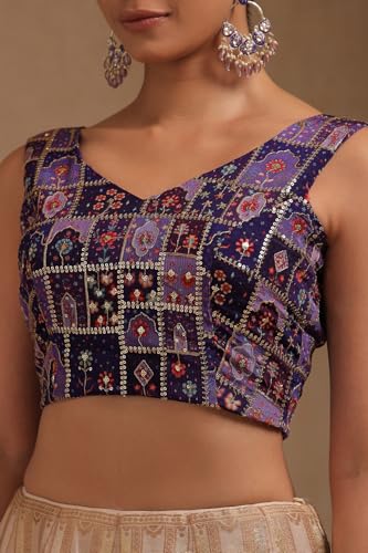 Image of Soch Womens Georgette Floral Print Padded Blouse with Zari