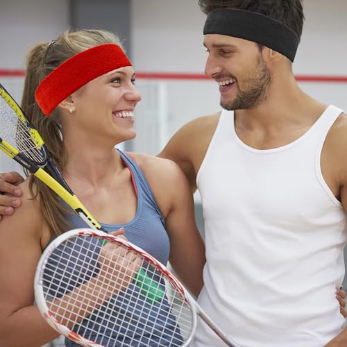 Image of 4 Pack Sweatbands Sports Headband for Men and Women, Moisture Wicking Athletic Workout Headband for Running, Tennis, Basketball, Yoga, Gym Stretchy Unisex Sweatband
