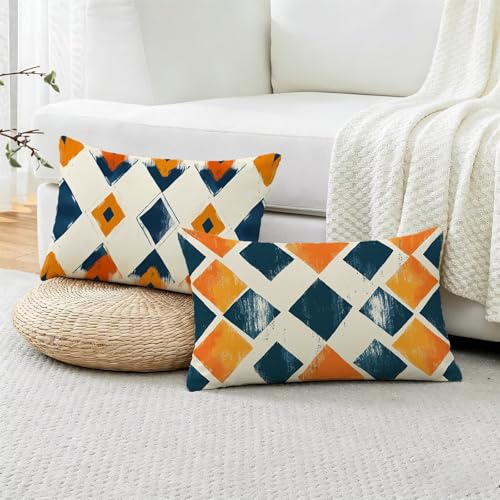 Housse de coussin extérieur imperméable 60x80 lin géométrique pour canapé lit - 4