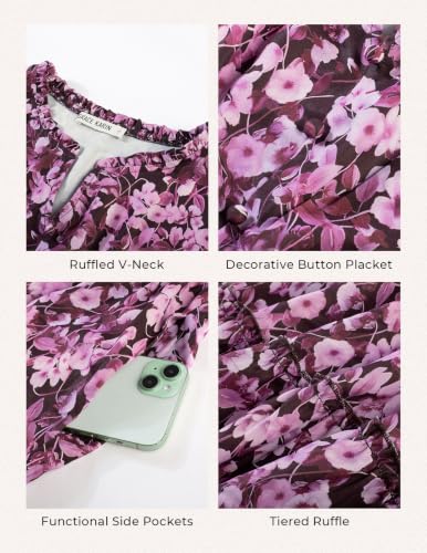 Image of GRACE KARIN Women's Floral Maxi Dress 2026 Fall Long Sleeve V Neck Empire Waist A Line Flowy Dress with Pocket