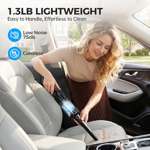 Image of dormzie Handheld Vacuum Cordless, Car Vacuum with 19000Pa Powerful Suction,1.3 lbs Lightweight, Type-C Charge, Multiple Accessories for Car Home Office Pet
