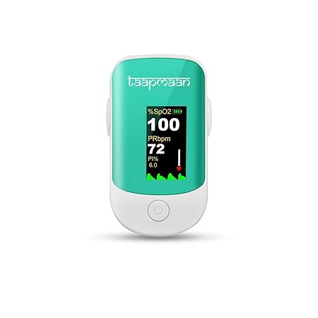 Taapmaan Pulse Oximeter, Oxygen Saturation Monitor with Plethysmograph and Perfusion Index, Heart Pulse Rate and SpO2 Levels Meter with OLED Display for Adult (White&Green)