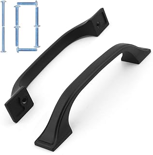 KOOFIZO Square Foot Craftsman Cabinet Bow Pull - Black Furniture Handle, 3.8 Inch/96mm Screw Spacing, 10-Pack for Kitchen ...