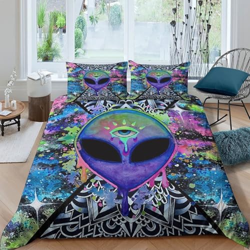 Parure de lit 3D extraterrestre 140x200cm avec housse de couette microfibre