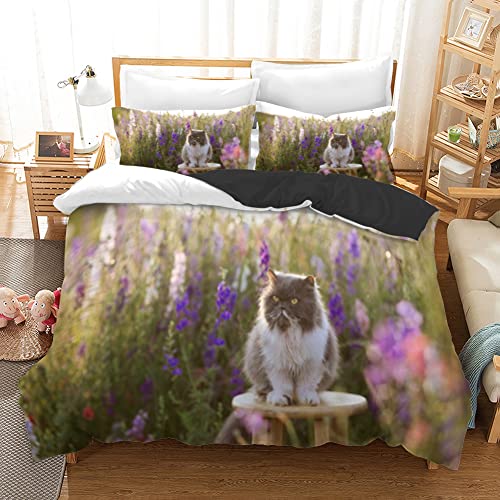Housse de couette 160x200 chat violet en microfibre 110g avec 2 taies - 2