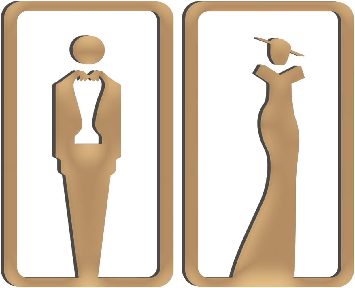 Maxsafe Brand Toilet Signs Self Adhesive for Ladies and Gentlemen, Man Woman Washroom Toilet Bathroom WC Sign,Washroom Door Signs for Home, Hotel, Office, Store, Parking, Restaurant (Gold)