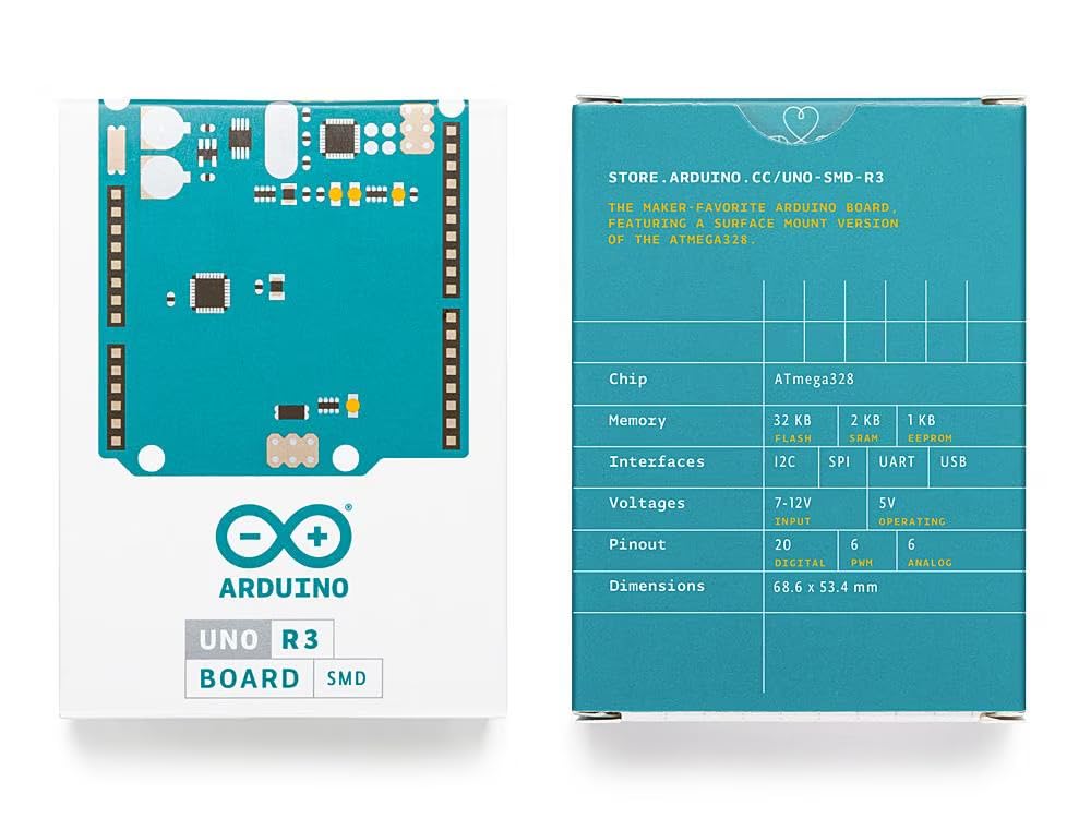 Arduino Uno Rev3 SMD [A000073] - Carte de développement avec microcontrôleur ATmega328P, version SMD, idéale pour projets électroniques, robotique, automatisation et applications DIY avec Arduino IDE.