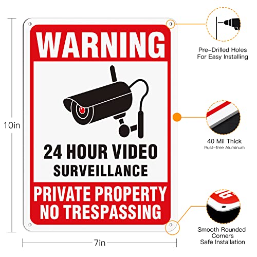 Tailedi-Private-Property-No-Trespassing-Sign-24-Hours-Video-Surveillance-Sign-Reflective-Aluminum-Waterproof-UV-Protected-Warning-Sign-Security-Camera-Sign-for-Indoor-or-Outdoor