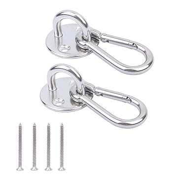 2 Set Heavy Duty Hanger Hook Hammock Wall Mount, Suspension Ceiling Hooks Outdoor Swing Mounting Hook Exercise Hook Stainless Steel Swivel Carabiner Yoga Ceiling Mount Swing Hook