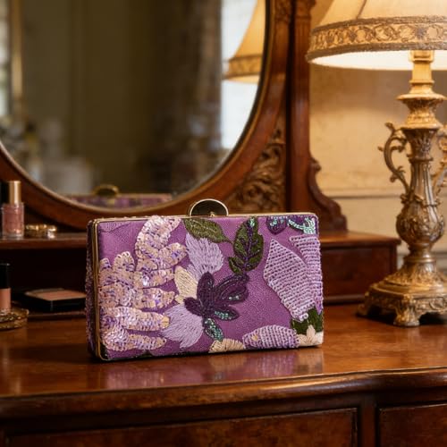 Sac de soirée paillettes et perles brodées avec chaîne amovible - 2