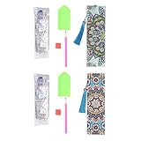 2 Packs DIY Diamond Art Leather Bookmark Painting by Numbers, Mandala Flowers Bookmark Tassel Rhines
