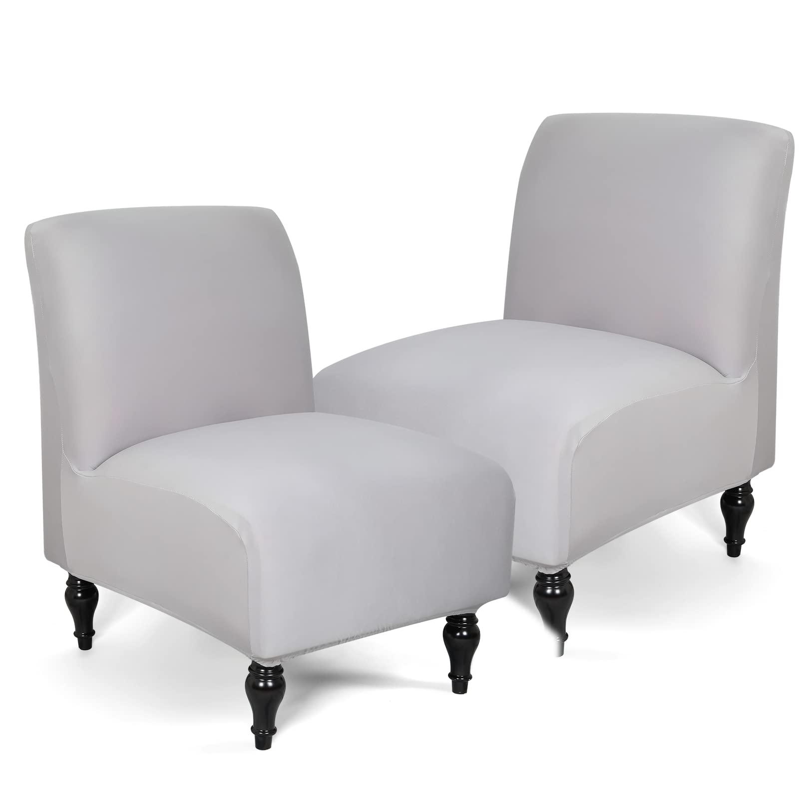 Iauddy Armless Accent Slipper Chair Cover Slipcover,Stretch Spandex Removable Non-Slip Silp Cover for Accent Chair Without Arms Furniture Protector for Living Dining Room(Light Gray, 2)
