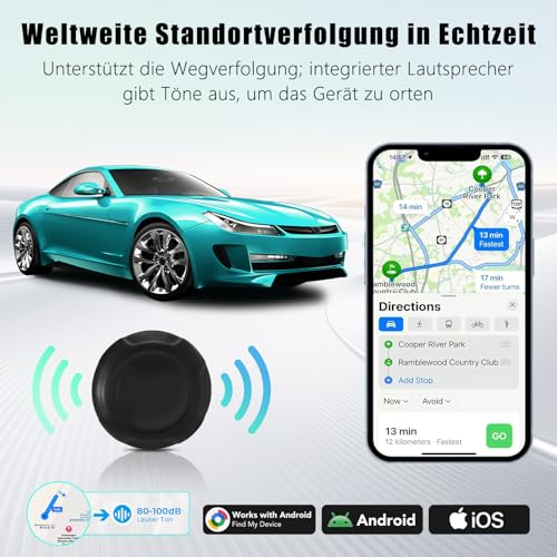 GPS Tracker für Auto Motorrad Fahrzeuge LKW Kompatibel mit iOS&Android, Magnet Ohne ABO Smart Finder für Senioren Kinder, Kfz Tracker Globaler, Keine monatliche Gebühr Abonnement Locator (Runden 2)