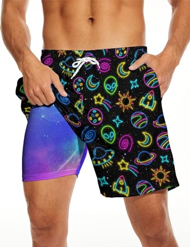 Men's Swim Trunks with Compression Liner 7 Inch Inseam Beach Shorts Quick Dry Bathing Suits2