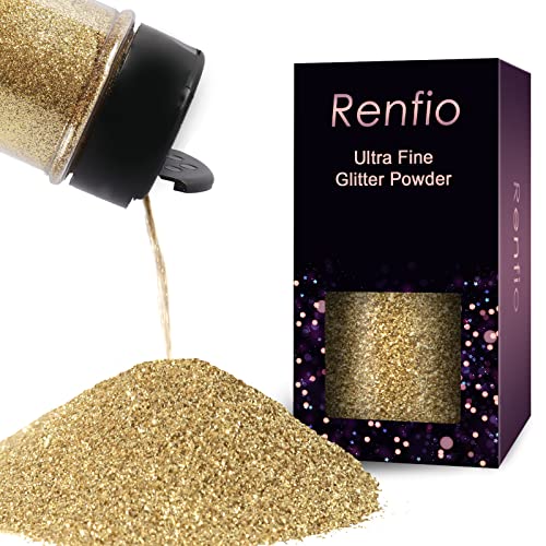 Renfio Ultra Fine Glitter Powder Metallic Resin Glitter 2.11 Oz (60g) PET Flakes Crafts Sequins 1/128 0.008 0.2mm Epoxy Chips Flakes for Tumblers Slime Decoration - Champagne Gold