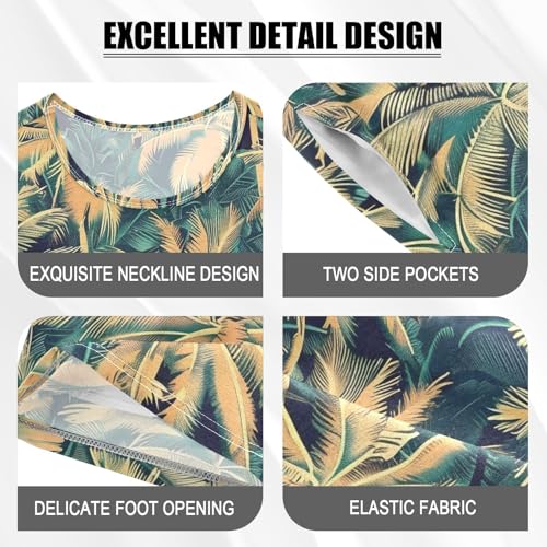 ALAZA Palm Leaf Tree Pajamas Short Sleeve 2 Piece Sleepwear Top and Bottom Pajama Set Unisex4