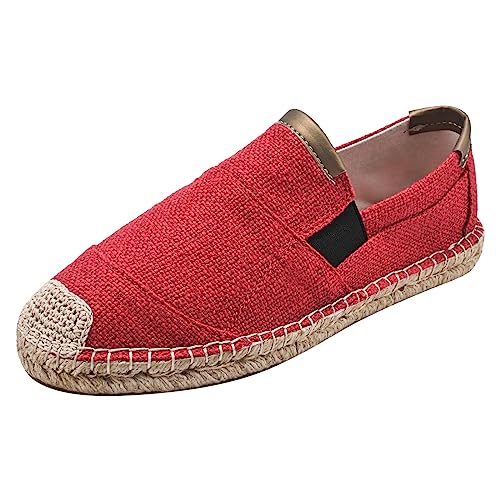 Generisch Alpargatas para hombre Transpirable Zapatos de tela Cómodas Slipper Slip On Zapatos de Lino Unisex Casual Zapatos de Verano Zapatos Planos Zapatos de Verano, A23 rojo, 44 EU