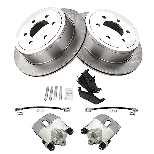 Image of TRQ Rear Brake Pad and Rotor Set Semi Metallic Rotors Calipers Hose | For 2004-2008 Ford F-150 2006-2007 Lincoln Mark LT
