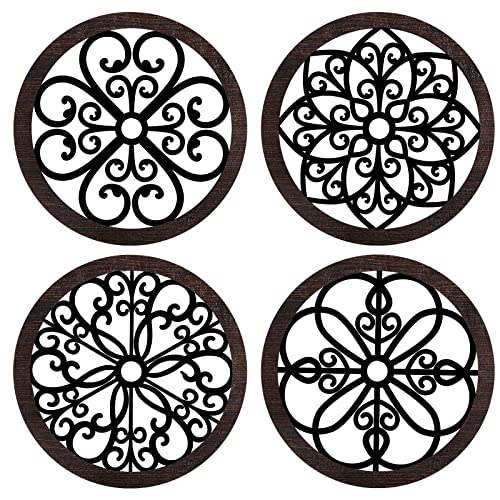 Yulejo-4-Pcs-Thicken-Rustic-Wall-Decor-Farmhouse-Wall-Art-Wooden-Hollow-Carved-Design-Decor-Rustic-Round-Wall-Art-for-Living-Room-Bedroom-Hallway-Decor-Kitchen-Wall-Black-Brown98-x-98-Inch Yulejo 4 Pcs Thicken Rustic Wall Decor Farmhouse Wall Art Wooden Hollow Carved Design Decor Rustic Round Wall Art for Living Room Bedroom Hallway Decor Kitchen Wall Black Brown98 x 98 Inch