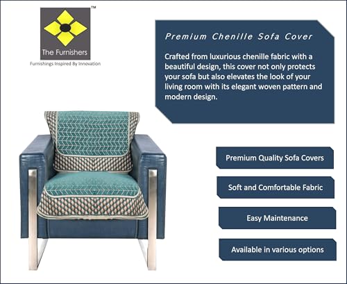 Image of Premium Chenille Woven Anti-Slip 1 Seater Sofa Cover | L-Shape Sofa Seat Protector for Living Room | Durable & Stylish Slipcover - Turquoise - 3D