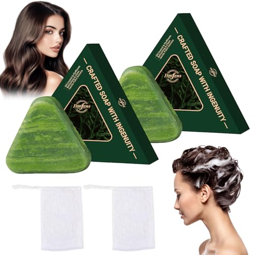 4 Pcs Nature Triangle Shampoo Bar with Foaming Nets,Green Soap,Natural Plant-Based Solid Shampoo Bar,Gentle Cleansing & Nourishing Care for Women and Men Strengthen Hair