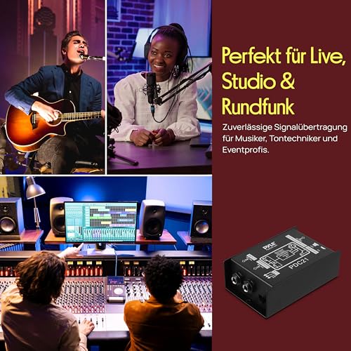 Pyle Passive DI Box mit Ground Lift, Direct Injection Box Gitarre, Bass & Keyboard, 6,3 mm Klinke, Störungsfreie Signalübertragung, Brumm-Unterdrückung, Robustes Metallgehäuse für Bühne & Studio