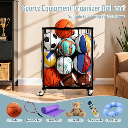 TomCare-Garage-Ball-Storage-Rack-Rolling-Sports-Cart-with-Lockable-Wheels-Elastic-Cord-Design-120-lbs-Load-Capacity-Easy-Assembly-Stores-12-15-Balls-Suitable-for-Home-Gyms-and-Outdoor-Spaces