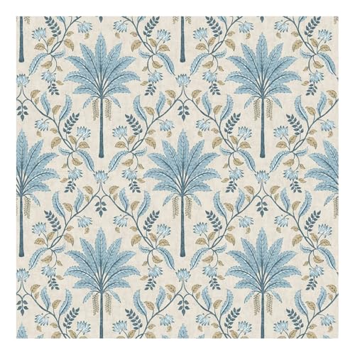 Palm Trellis Geometric Leaves Wallpaper - Tropical Leaves Trees Botanical Naturistic - Stylish Trendy Feature Wall Blue Holden 13751