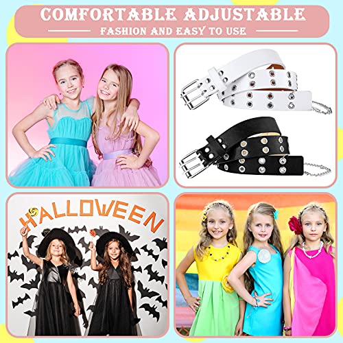 3 Pieces Kids Double Grommet Belts With Holes Pu Leather 2-Row Grommet Adjustable Waist Kids Belts For Girls Boys Jeans Dress (Black, Transparent, White) #TOP6
