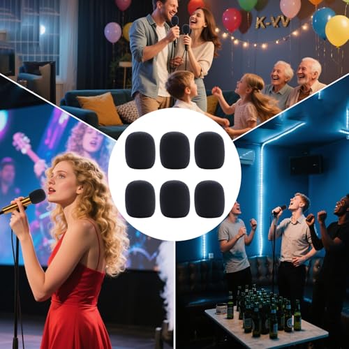 6 Stück Schwarz Popschutz Mikrofon,popschutz,pop filter,mikrofon popschutz,schaumstoff,Windschutz Schaumstoffabdeckung Muff,Anti-Bruit Pop Schutz Schaumstoff Microphone,Handmikrofon Popschutz