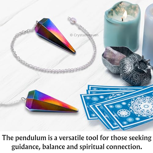 Image of Certified Titanium Aura Quartz Pendulum Dowsing Tool - Natural Crystal Pendulum for Spiritual Guidance - Premium Dowser Pendulum for Accurate Divination and Energy Healing - Perfect for Energy Healing and Chakra Balancing - Handcrafted with Precision and Elegance