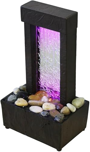 Miniatura 3 de Nature's Mark Fuente de agua de mesa de cristal agrietado de 10 pulgadas de alto con rocas naturales de río y luces LED que cambian de color (sin
