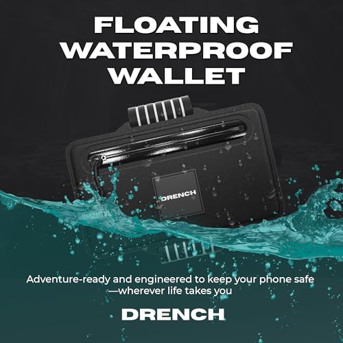 Image of DRENCH IPX8 Waterproof Floating Wallet | 100% Waterproof Dry Bag Pouch with Airtight Diving Zipper, Removable Strap Carabiner | Waterproof Wallet for Swimming, Snorkeling, Beach, Travel, Black