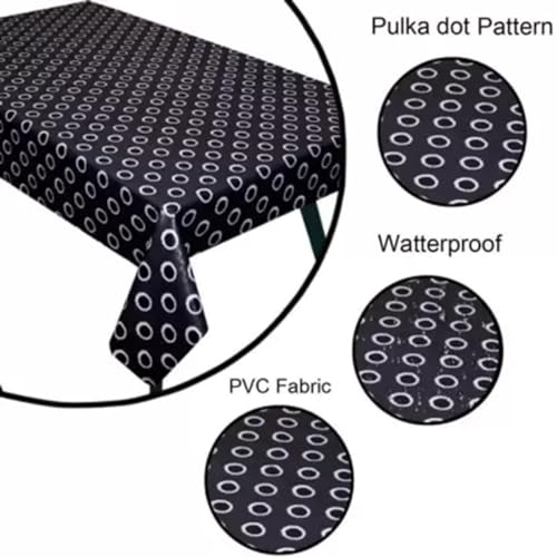 Image of PVC 4-6 Seater Square Center Dining Table Cover | Waterproof, Self Design (54 inch x 54 inch, Black)