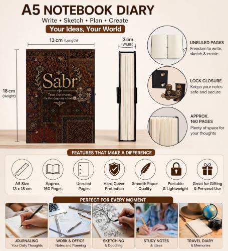Image of English Sabr Diary Notebook 7x5 Inch 160 Pages Unruled Journal for Writing