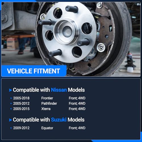 Autoround 515065 4WD Front Wheel Bearing and Hub Assembly Fit for 4x4 Nissan Frontier Xterra 05-18, Pathfinder 05-12, Suzuki Equator 09-12, 6 Lug w/ABS, Set of 2 - Thumbnail 2