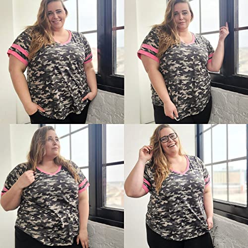 Image of CARCOS Womens Plus Size Tops Short Sleeve Shirts V Neck Tunic Floral /Tie Dye /Solid Summer Tees XL-5X