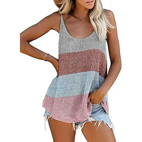 Nuofengkudu Camiseta Sin Mangas de Verano de Rayas Cover