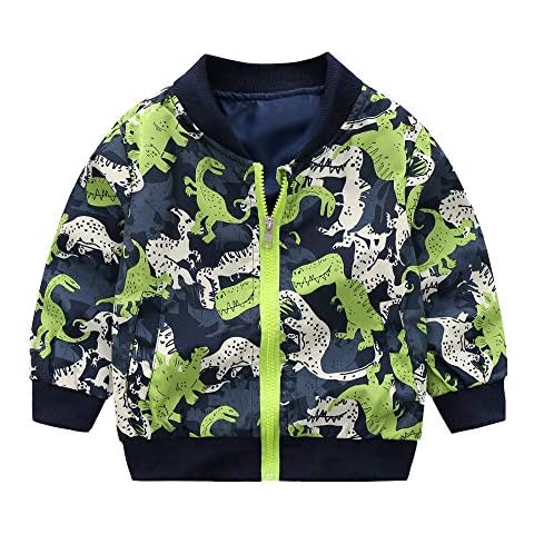 Zerototens Boys Girls Coat,1-5 Years Old Toddler Kids Autumn Winter Baseball Coats Baby Long Sleeve Dinosaur Print Zipper Jacket Child Windproof Casual Outwear Clothes Green Cover