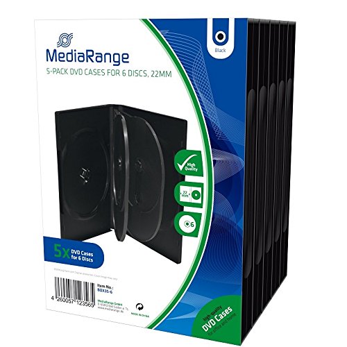 MediaRange BOX35-6 - Custodie per CD, DVD e Blu Ray da 6 posti con tasca trasparente per copertina, 22mm, Nero, confezione da 5