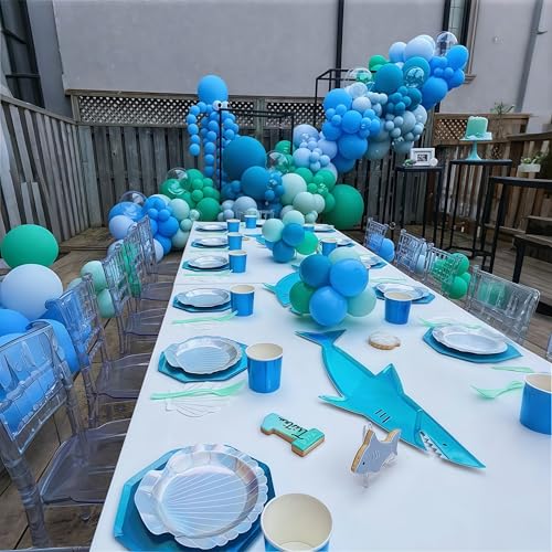 Image of Blue Balloon Garland Arch Kit, 112 Pcs Pastel Baby Light Blue Royal Blue Slate Teal Blue Turquoise Metallic Green Under the Sea Balloon Arch Kit for Boys Ocean Birthday Baby Shower Party Decorations