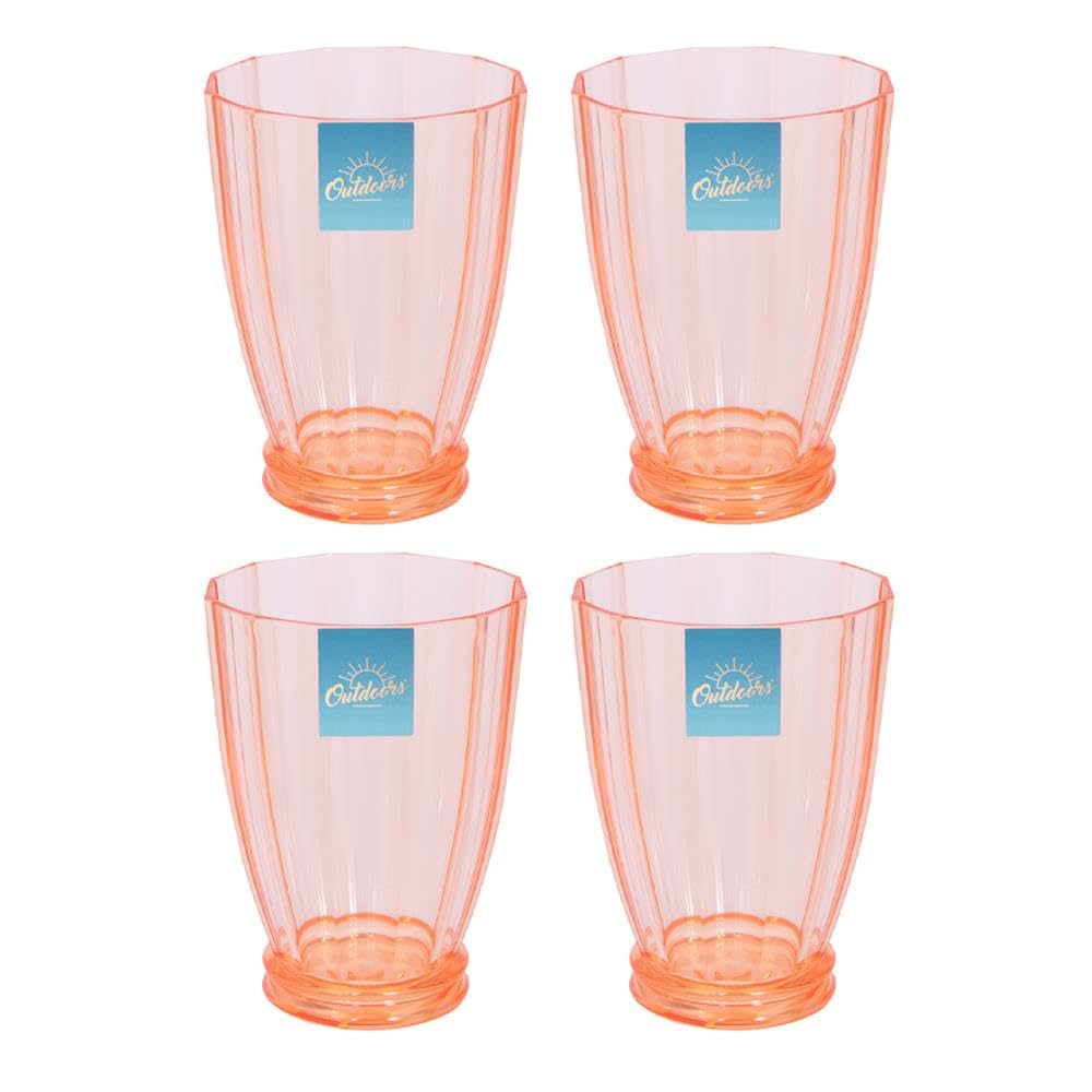 YöL Pack of 4 Fluted Drinks Tumblers 400ml Summer Juice Cocktails Picnic Dining Drinking Cups Party