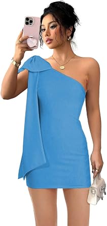 One Shoulder Homecoming Dresses for Teens Tight Short Prom Dress with Bow