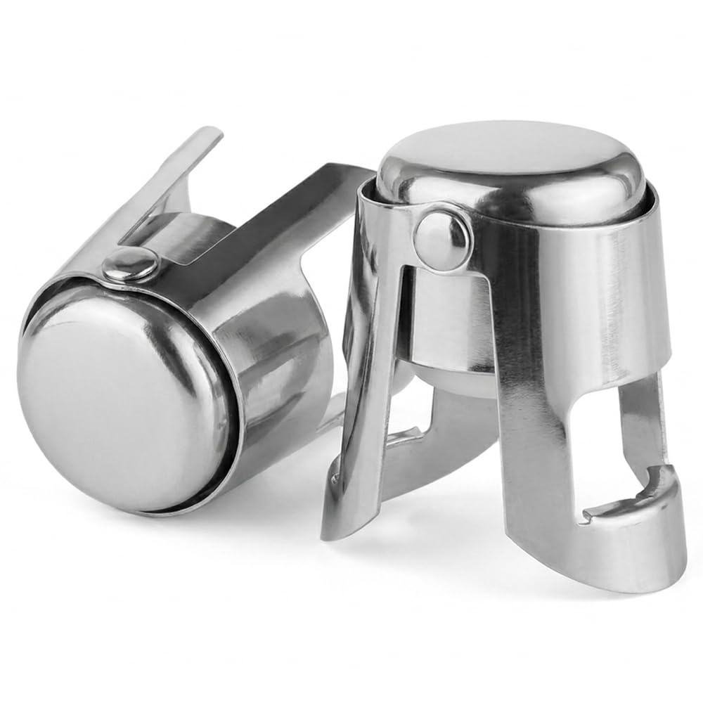 2pcs Champagne Stoppers, Leak-Proof Bottle Sealers for Sparkling Wine, Reusable Stainless Steel Champagne Bottle Closures
