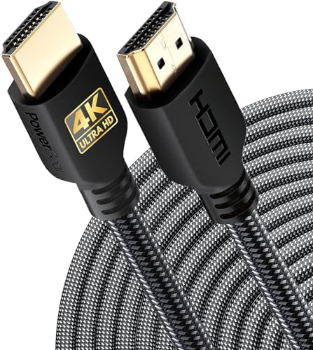 PowerBear 4K HDMI Cable 50 ft | High Speed, Braided Nylon & Gold Connectors, 4K @ 60Hz, Ultra HD, 2K, 1080P, ARC & CL3 Rated | for Laptop, Monitor, PS5, PS4, Xbox One, Fire TV, Apple TV & More