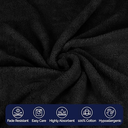 Image of Elegant Comfort Premium Cotton 8-Piece Towel Set, Includes 4 Washcloths, 2 Hand Towels and 2 Bath Towels, 100% Turkish Cotton - Highly Absorbent and Super Soft Towels for Bathroom, Black