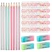 Produktbild HIFOT HB Bleistift Set, Lineal 30cm Maßstab Lineal Faltbar, Radiergummi für Kinder Bleistift-Radiergummis Süße farbige Schulmaterial fur Mädchen Pastell Farbe für Schule, Kinder, Party Gastgeschenk