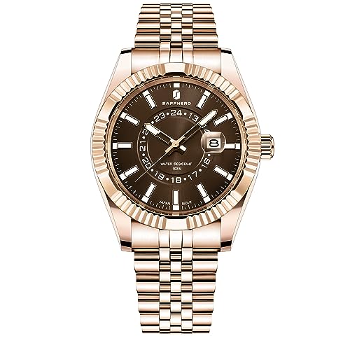 Image of Sapphero Men's Analog Watch - Waterproof Diamond Silver Quartz With Date Display - Stainless Steel Casual Luxury Wrist Watch - Unique Dress Gift for Men