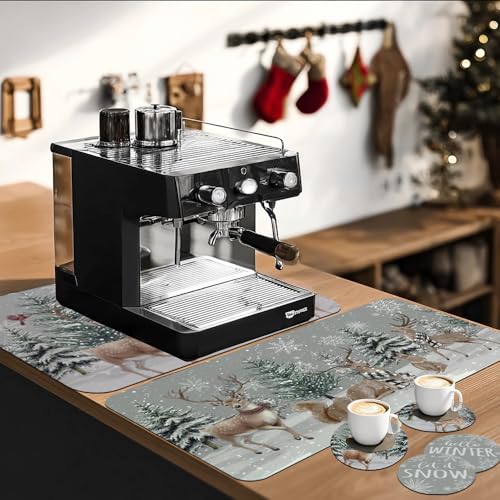 Baccessor Christmas Winter Dish Drying Mat with 4PCS Coasters,2PCS Kitchen
